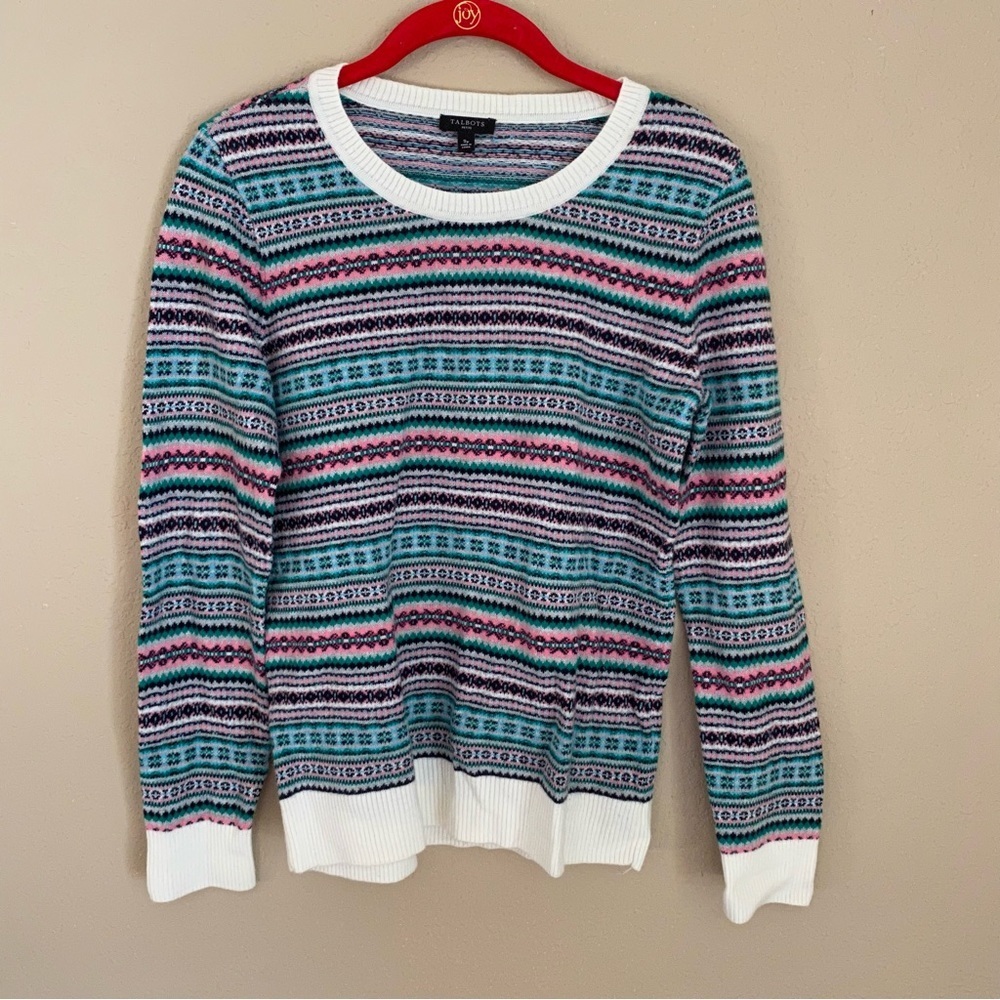 Talbots Wool Blend Fair Isle Crew Neck Sweater - Picture 2 of 6